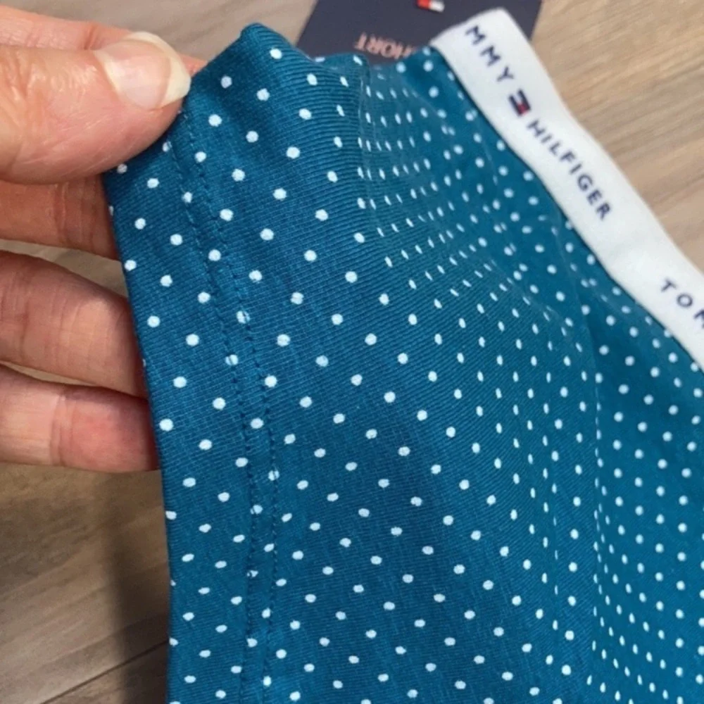 3/$18 Tommy Hilfiger teal polka dot boyshort panty with logo waistband size S - Picture 7 of 17
